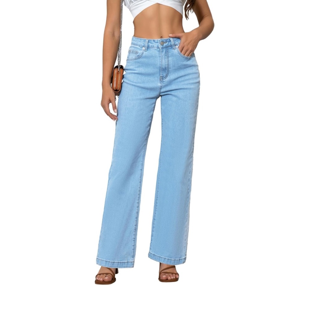 Womens Jeans High Waisted Straight Leg Loose Stretchy Lightweight Tummy Control